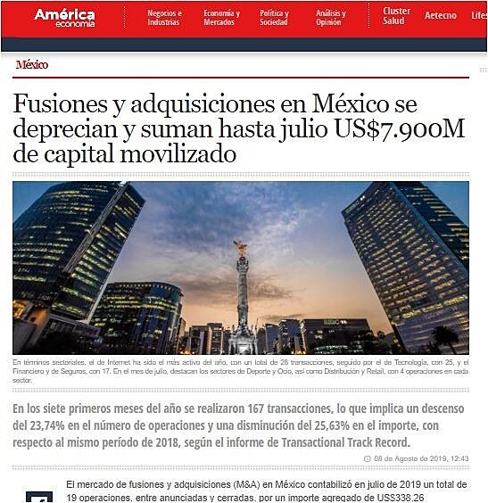 Fusiones y adquisiciones en Mxico se deprecian y suman hasta julio US$7.900M de capital movilizado